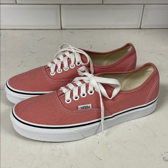 Vans Shoes - Vans Authentic Rosette & White Skate Shoes Size 8 Dusty Rose Pink Color